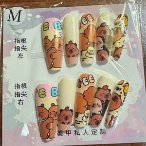 Press On Nails Cartoon Bear M Medium Fake Nail Set Cute‎ Kawaii
